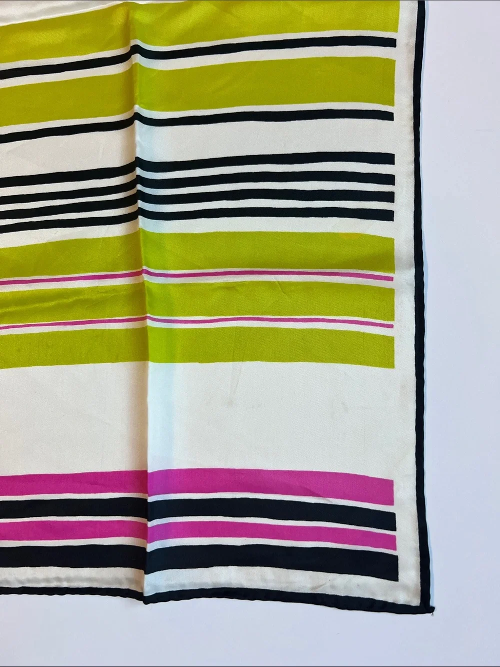 Vintage Vera Neumann scarf pink lime & black striped  25” X 24” hand rolled